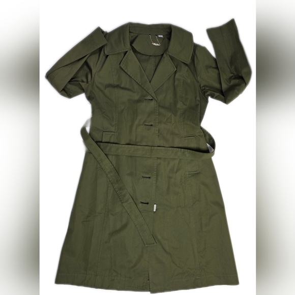 Blue Sky Waxed Cotton Forest Green Coat. Button Down, Belted, Small, - Picture 6 of 14